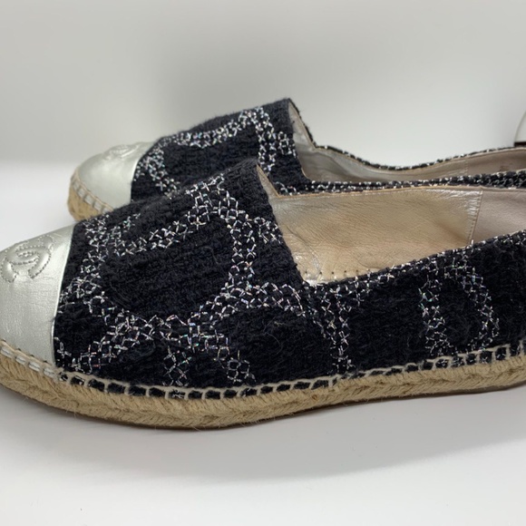 Chanel Black Silver Espadrilles Size 39 - Picture 4 of 4